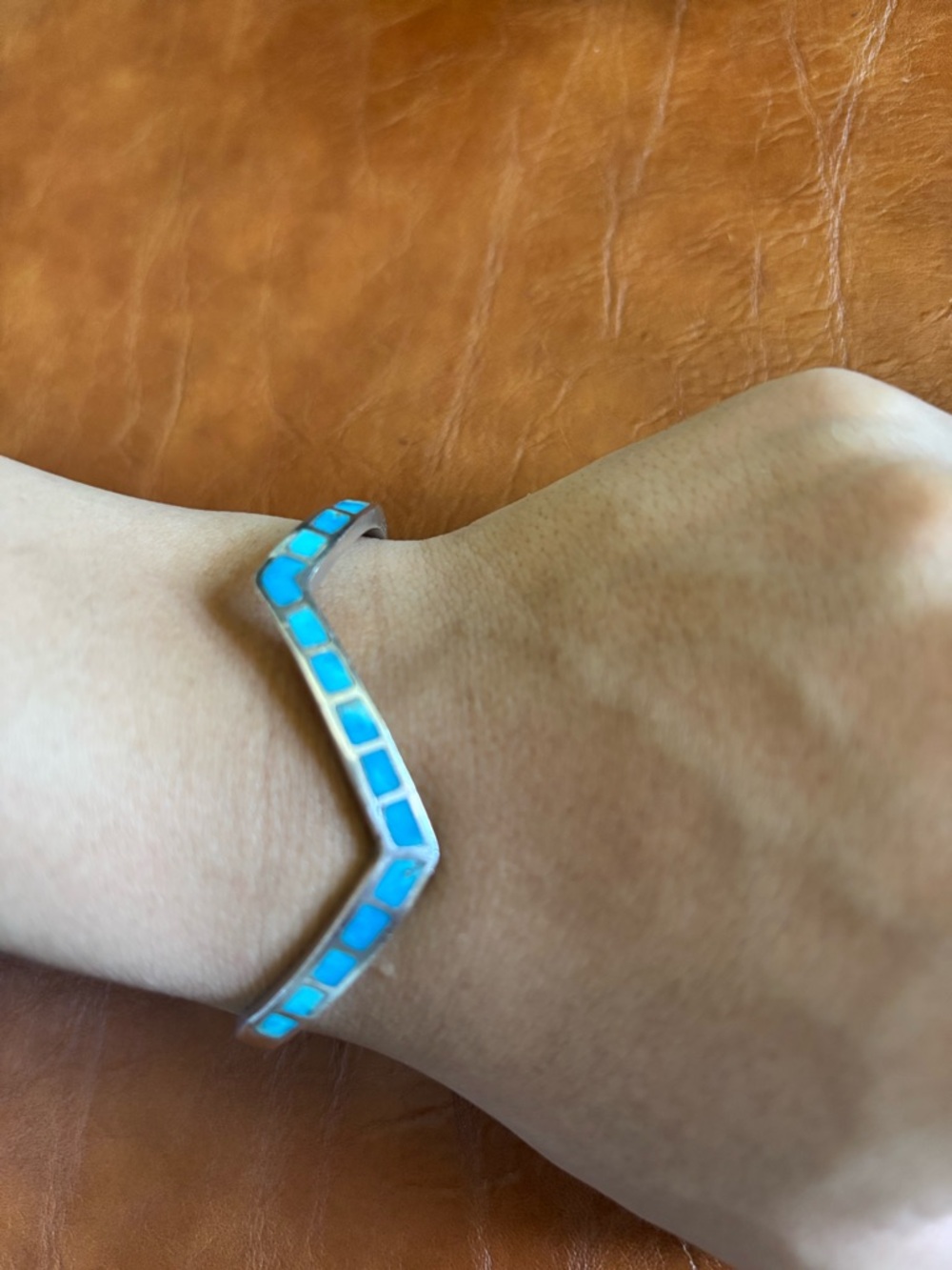 Turquoise Chevron Inlay Bracelet - Women Jewelry